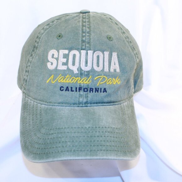 Mad Engine SEQUOIA National Park Distressed Green Embroidered Strapback Hat Cap - Picture 1 of 9